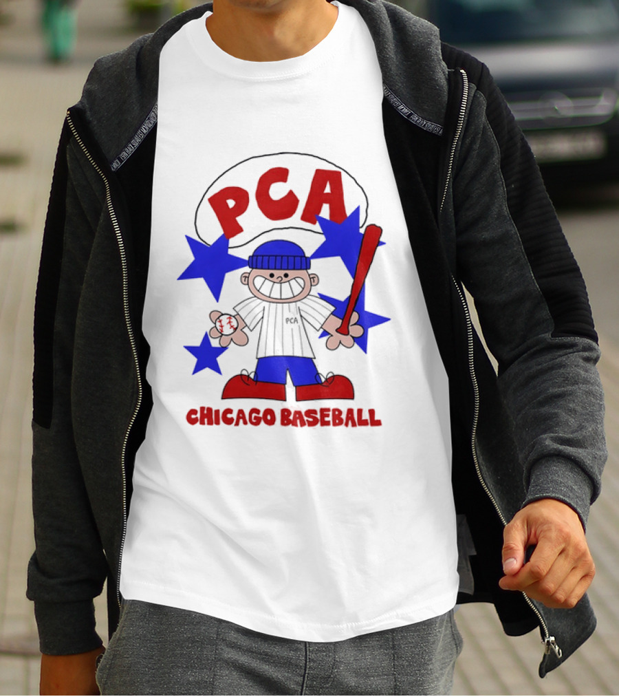 PCA Chicago Baseball Cartoon Youth Kids Sports Humor Red Blue Stars T-Shirt