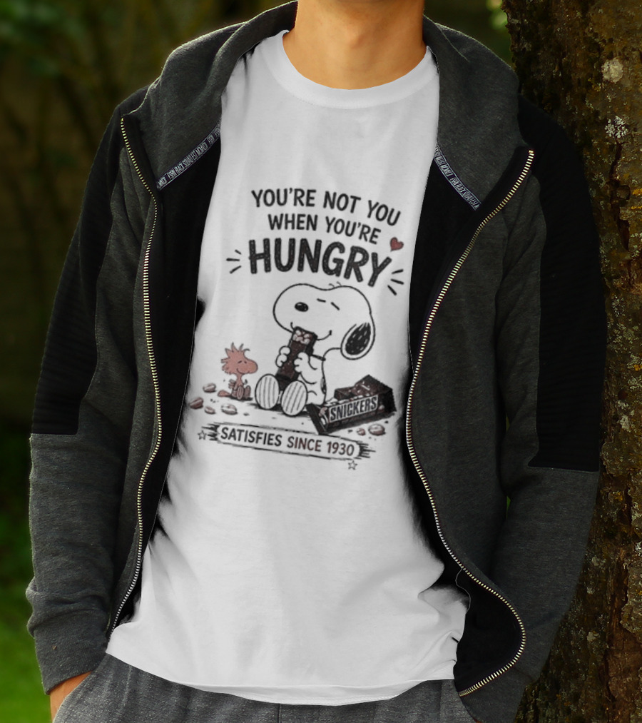 Peanuts Snoopy And Woodstock You're Not You When You're Hungry Snickers T-Shirt