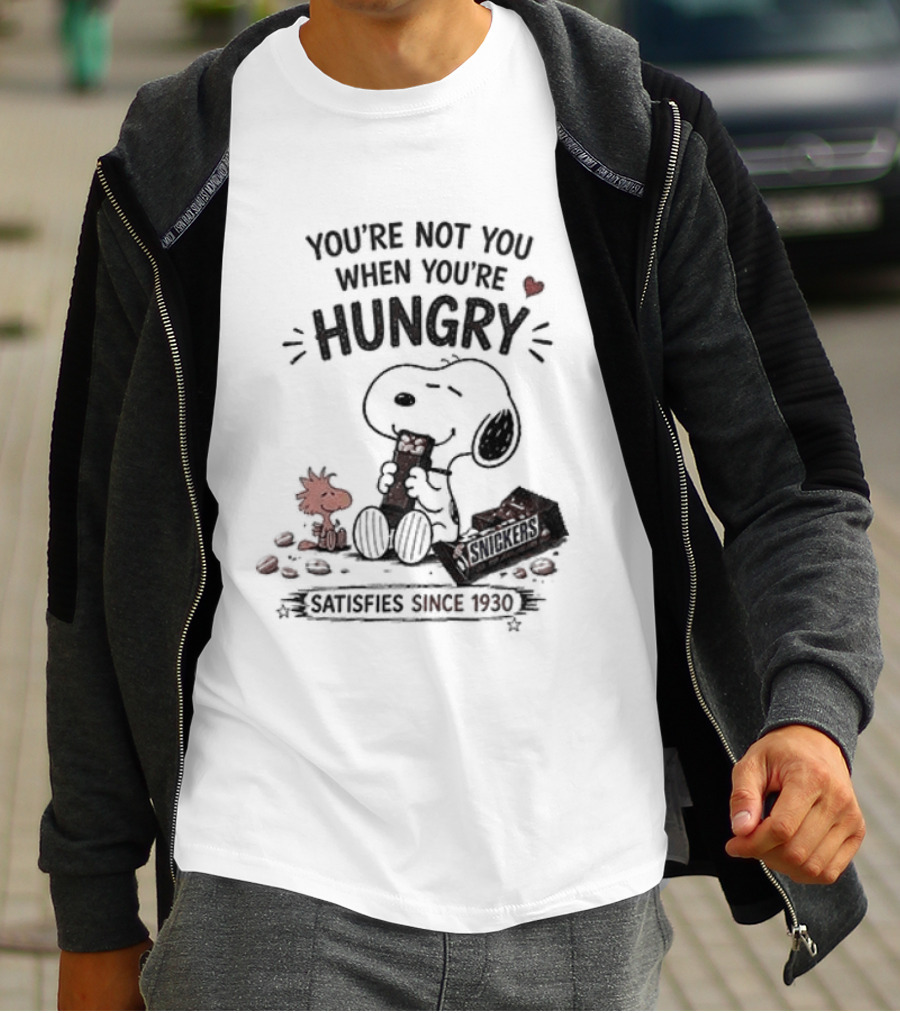 Peanuts Snoopy And Woodstock You're Not You When You're Hungry Snickers T-Shirt
