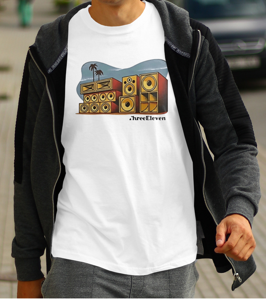 ThreeEleven Sound System Speaker Stack Reggae With Palm Trees T-Shirt