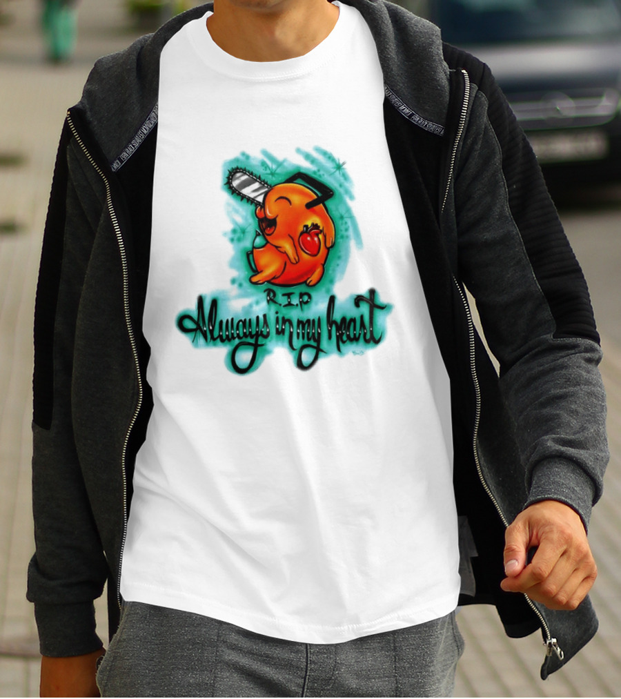 Pochita Chainsaw Man RIP Always In My Heart Memorial Anime T-Shirt