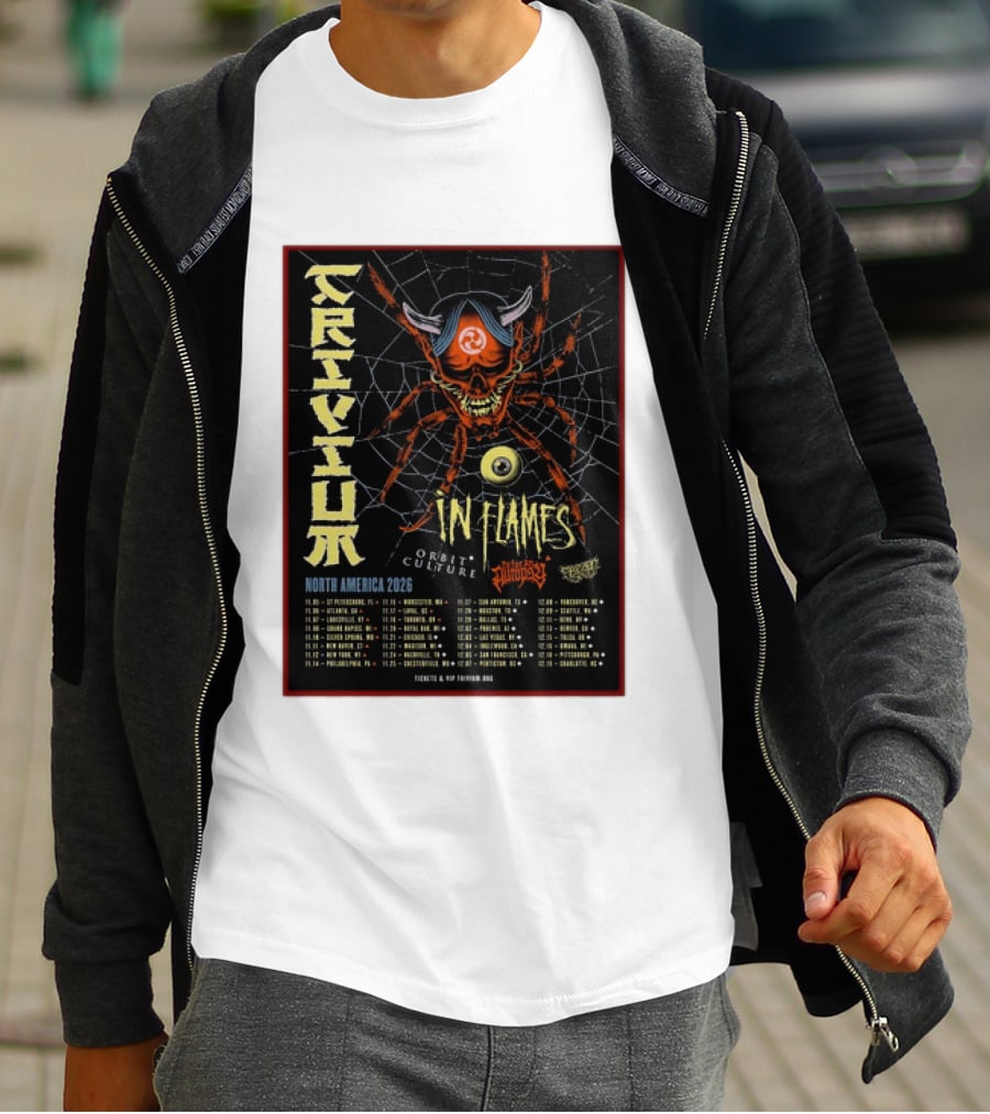 Trivium In Flames Orbit Culture Fit For An Autopsy North America 2026 Tour Dates And Locations T-Shirt