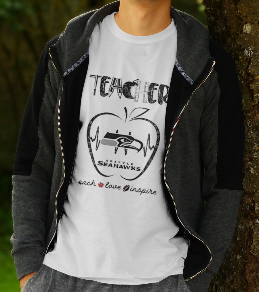Seattle Seahawks Teacher Apple Teach Love Inspire T-Shirt