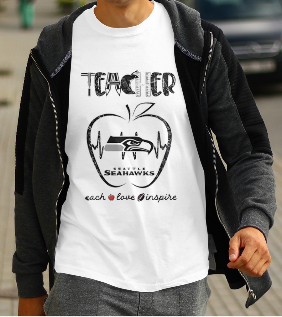 Seattle Seahawks Teacher Apple Teach Love Inspire T-Shirt