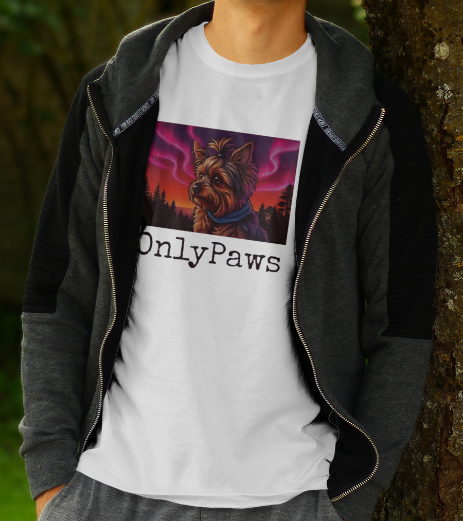 Yorkshire Terrier OnlyPaws Aurora Borealis Forest Scene T-Shirt