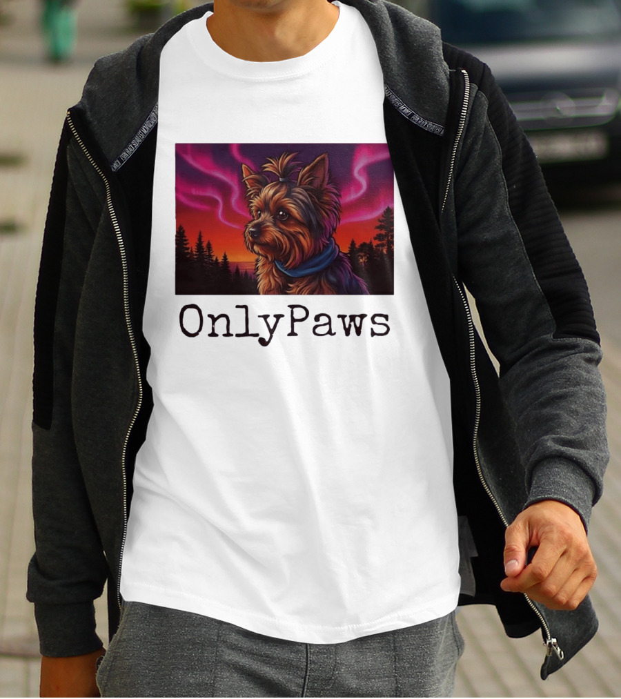 Yorkshire Terrier OnlyPaws Aurora Borealis Forest Scene T-Shirt