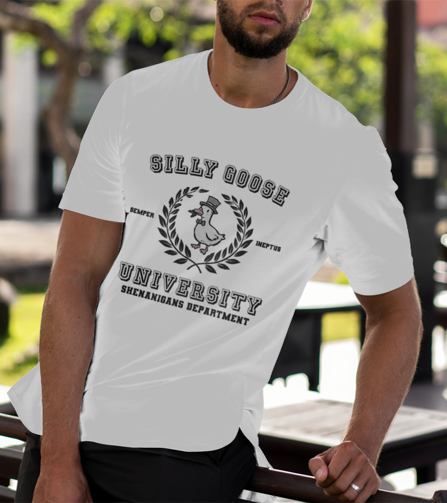 Silly Goose University Semper Ineptus Goose Logo Shenanigans Department T-Shirt