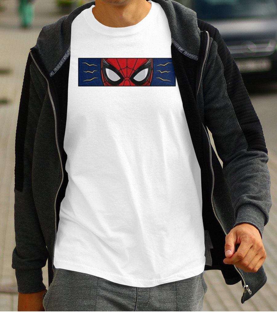 Spider Man With Great Power Comes Great Responsibility Marvel Superhero Mask Webbing T-Shirt