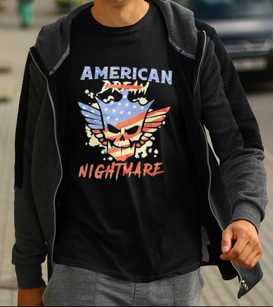 American Dream Nightmare Skull Patriotic Stars And Stripes T-Shirt