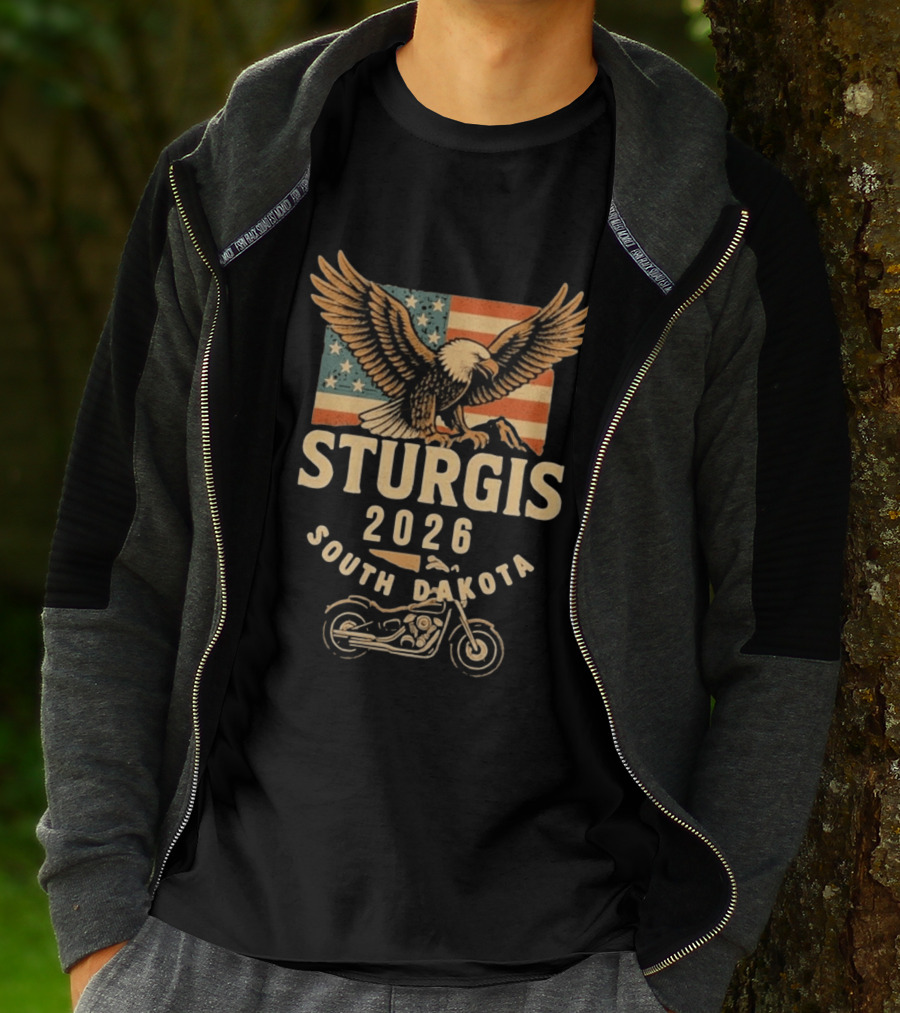 Sturgis 2026 American Flag Eagle South Dakota Motorcycle Bike Week T-Shirt
