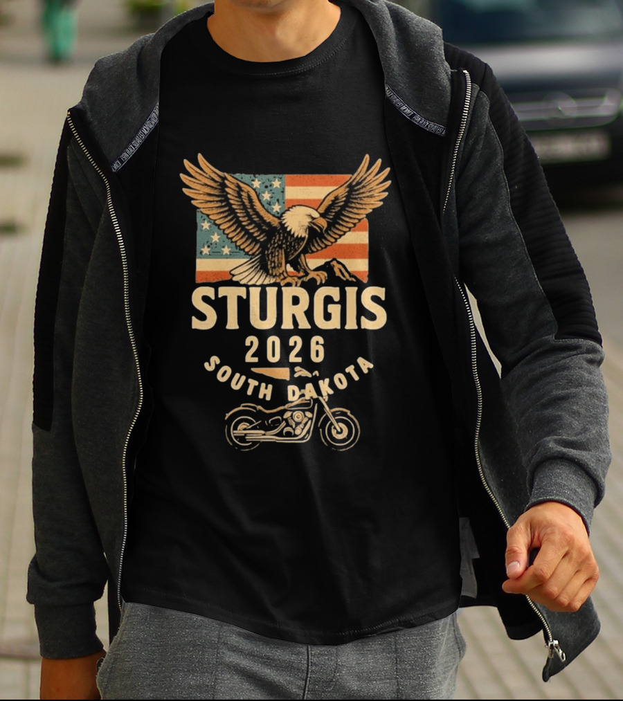Sturgis 2026 American Flag Eagle South Dakota Motorcycle Bike Week T-Shirt