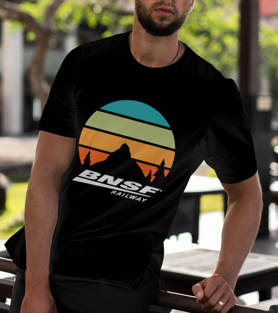 BNSF Railway Mountain Landscape Retro Sunset T-Shirt