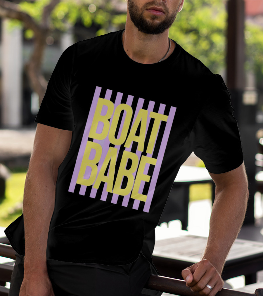 Boat Babe Distressed Striped Nautical Violet Yellow Letters T-Shirt