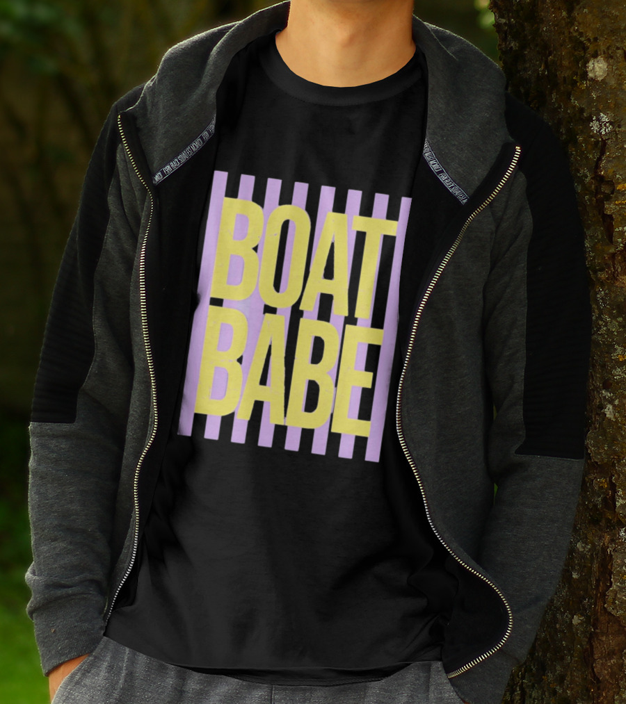 Boat Babe Distressed Striped Nautical Violet Yellow Letters T-Shirt
