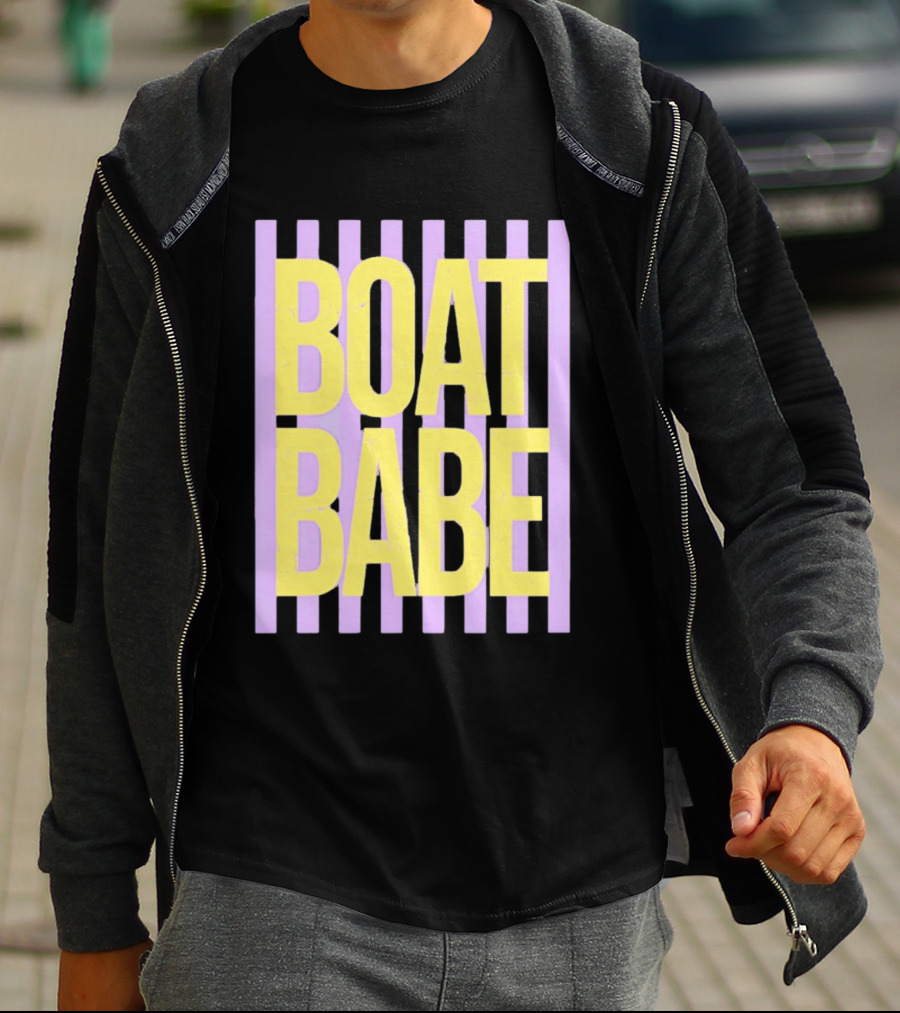 Boat Babe Distressed Striped Nautical Violet Yellow Letters T-Shirt