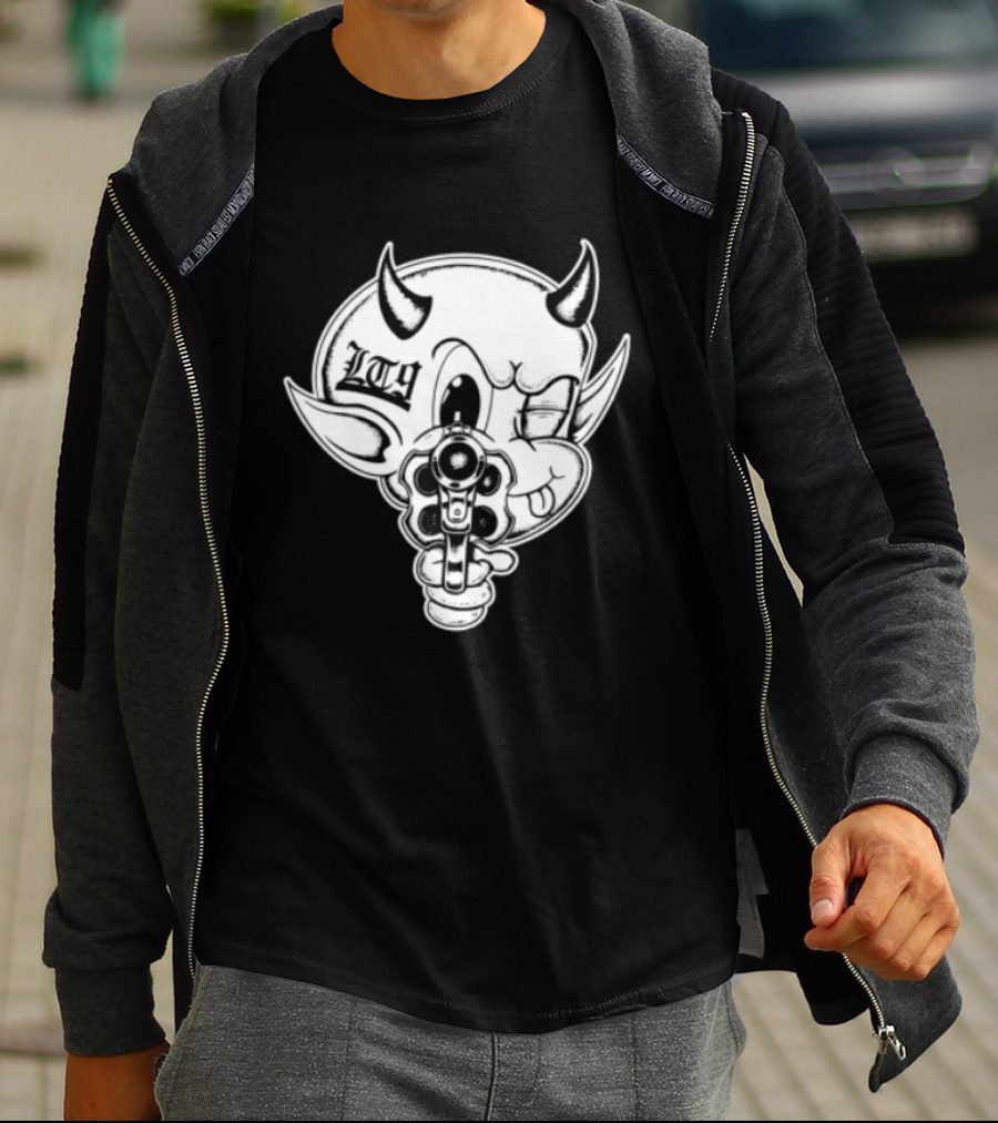 Loadthanine Store Devil Gun Horns Mask T-Shirt