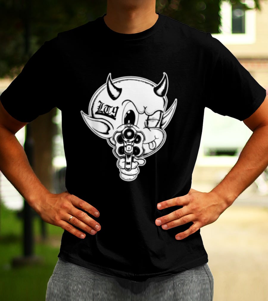 Loadthanine Store Devil Gun Horns Mask T-Shirt