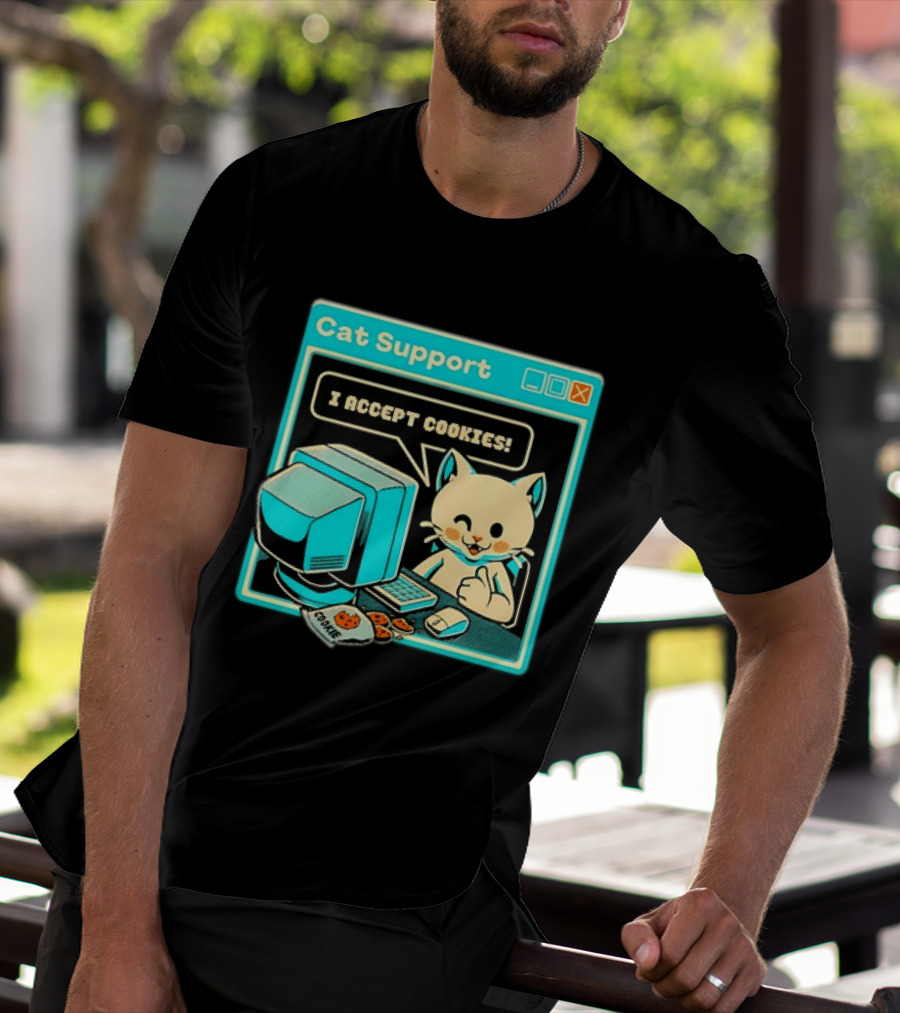 Cat Support I Accept Cookies Computer Cartoon Comic T-Shirt