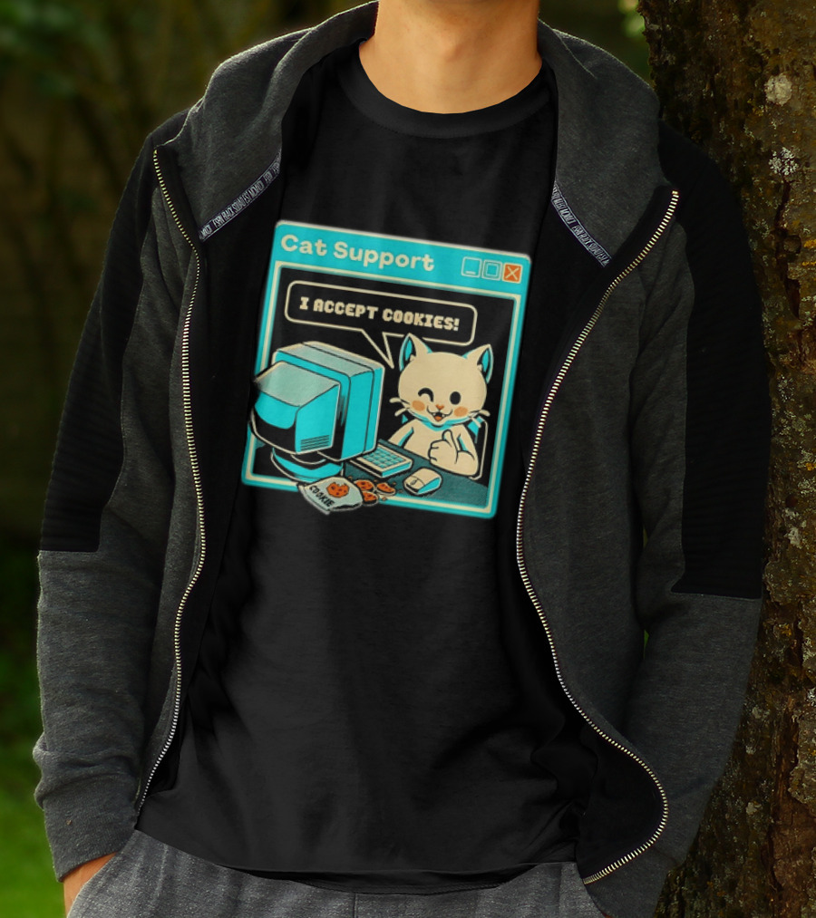 Cat Support I Accept Cookies Computer Cartoon Comic T-Shirt