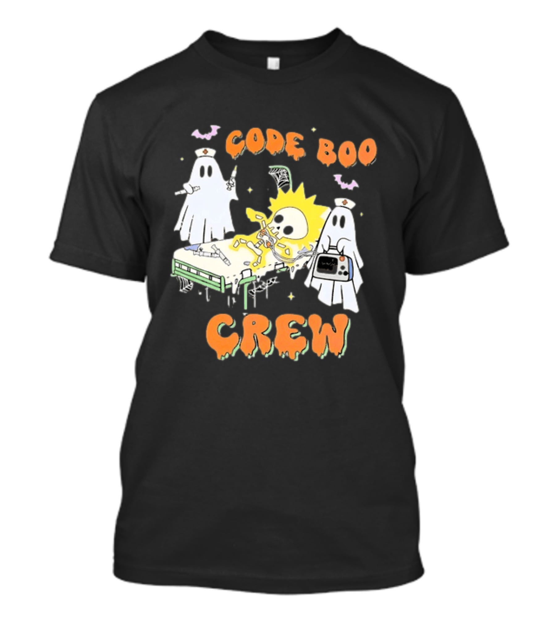 Code Boo Crew Halloween Ghost Nurse Skeleton Scene T-Shirt