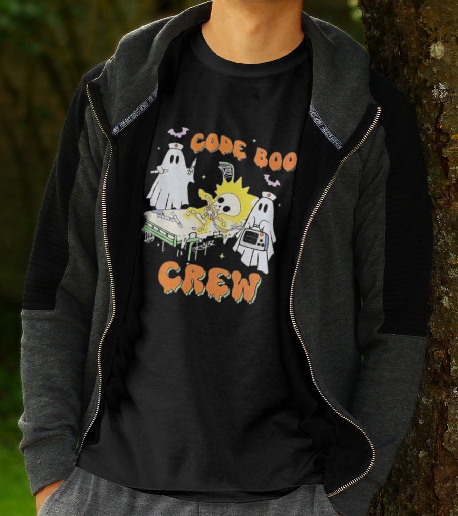 Code Boo Crew Halloween Ghost Nurse Skeleton Scene T-Shirt