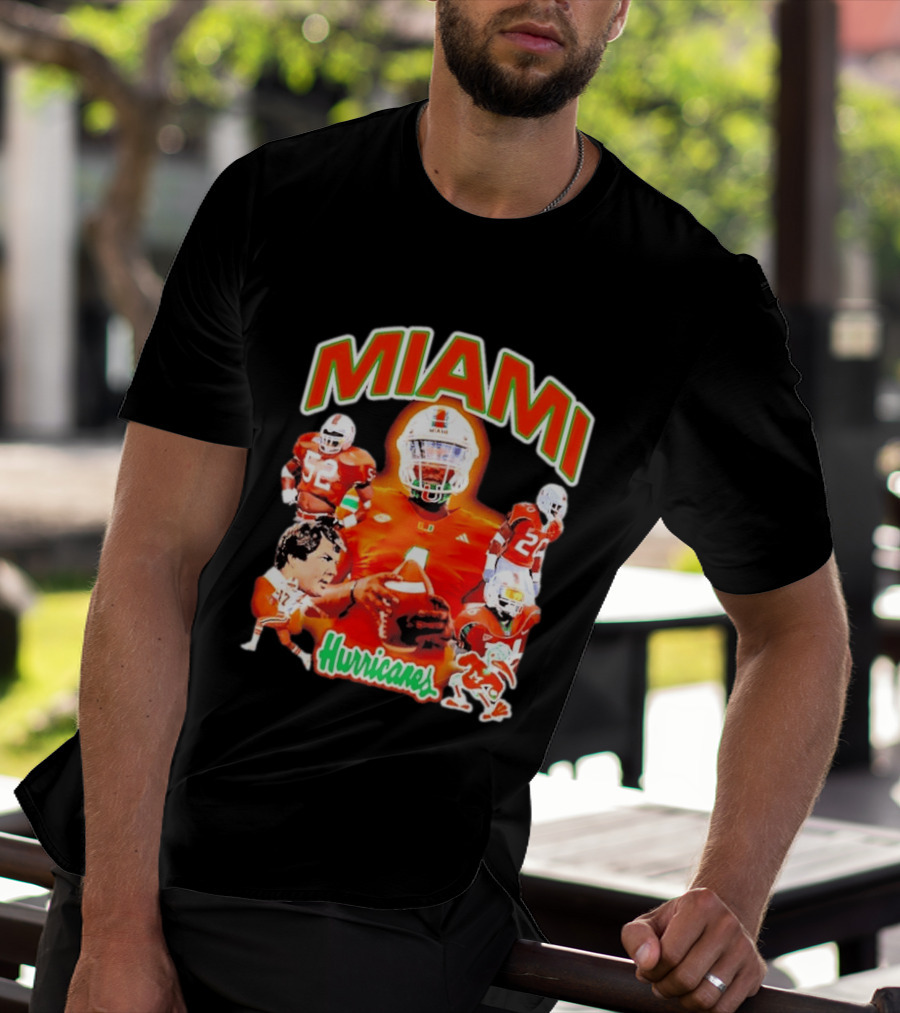 Miami Hurricanes Football Players Collage With Iconic Team Spirit T-Shirt