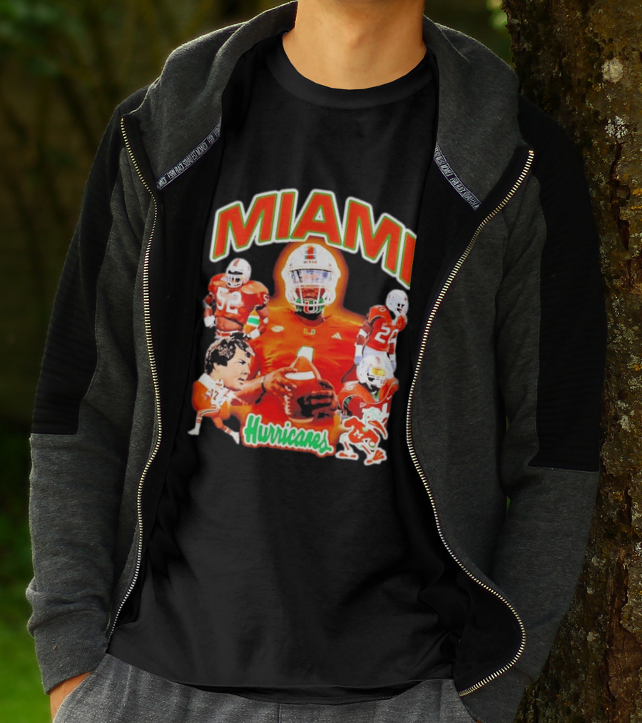 Miami Hurricanes Football Players Collage With Iconic Team Spirit T-Shirt