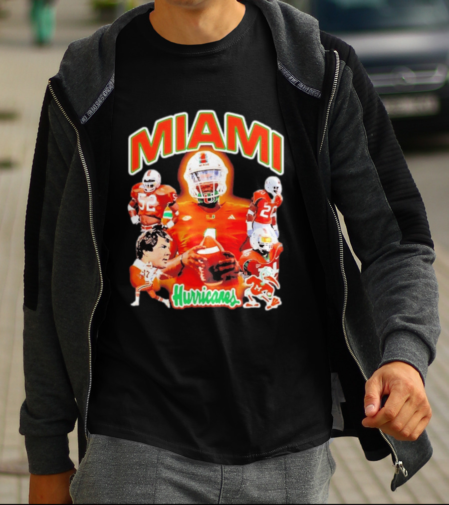 Miami Hurricanes Football Players Collage With Iconic Team Spirit T-Shirt