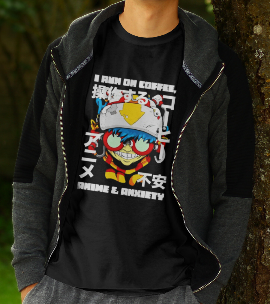 I Run On Coffee Anime And Anxiety Colorful T-Shirt