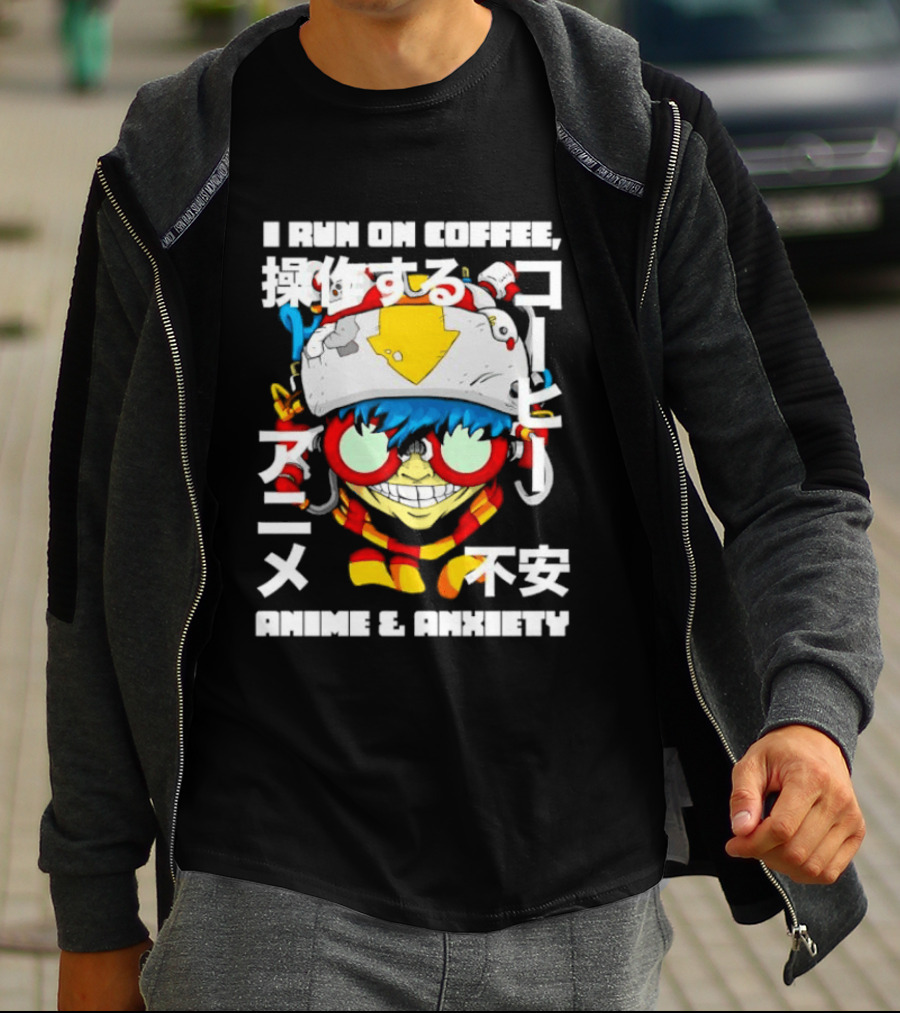 I Run On Coffee Anime And Anxiety Colorful T-Shirt