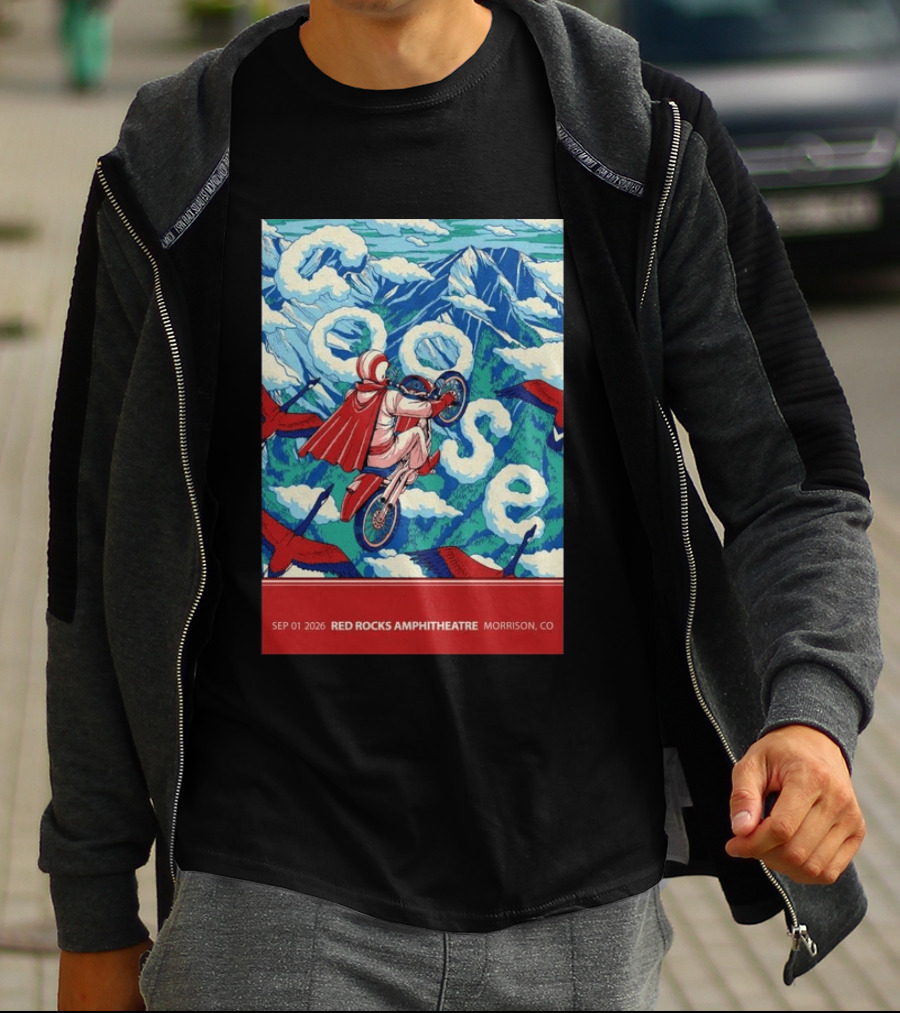 Sep 01 2026 Goose Red Rocks Amphitheatre Morrison CO Tour Motorcycle And Birds T-Shirt