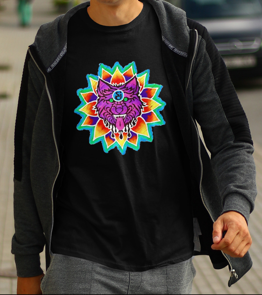 Sj Wolf Mandala Psychedelic Tribal Vivid T-Shirt
