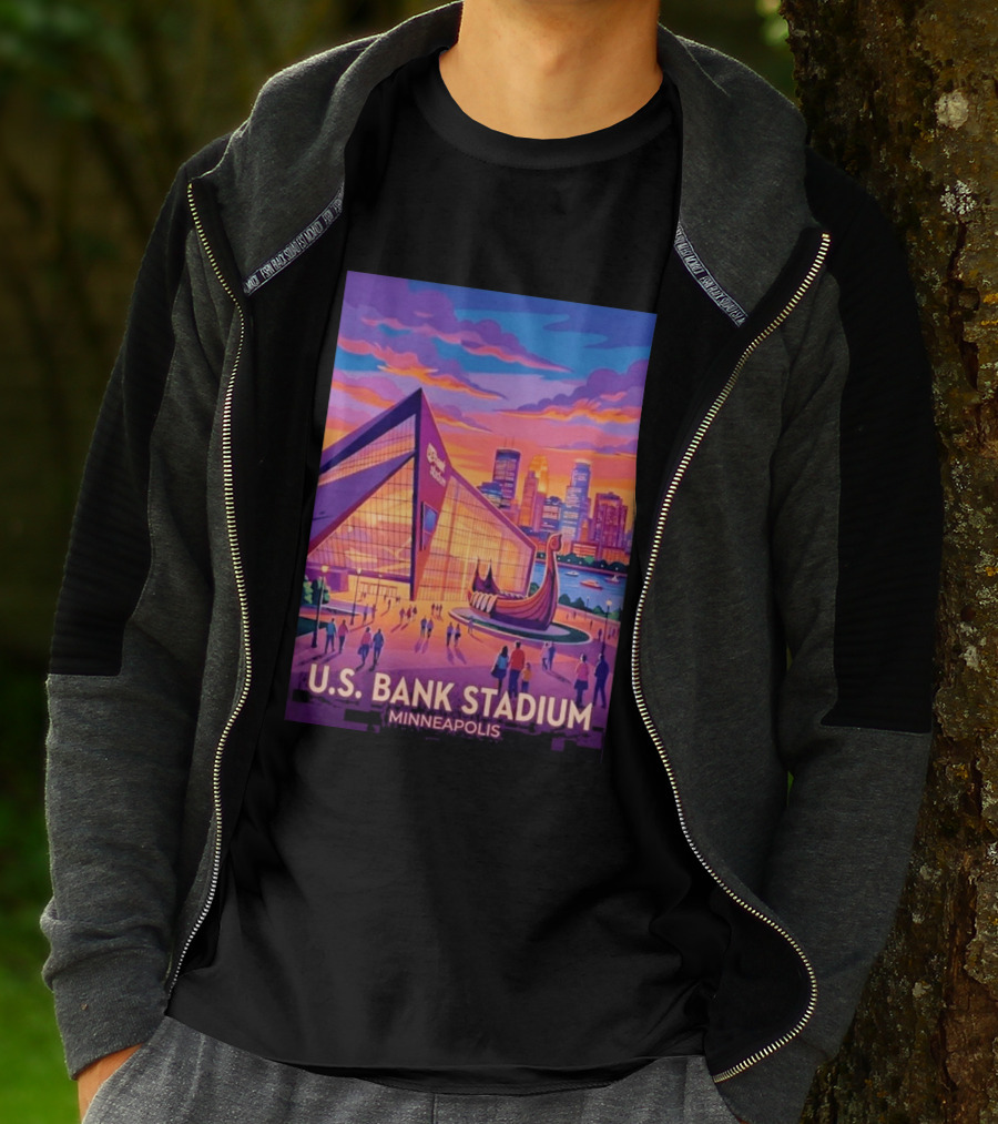 U.S. Bank Stadium Minneapolis Skyline Viking Boat Minnesota T-Shirt