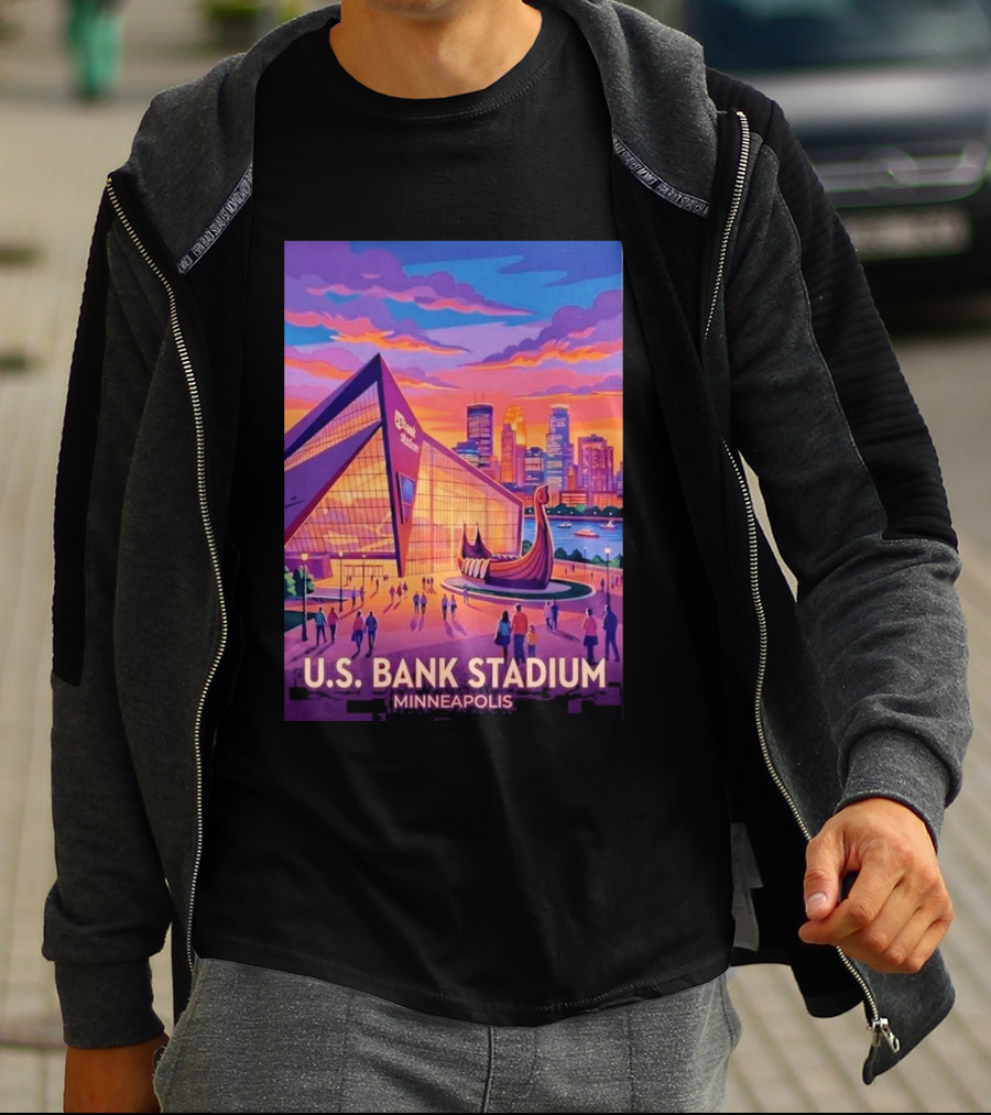 U.S. Bank Stadium Minneapolis Skyline Viking Boat Minnesota T-Shirt