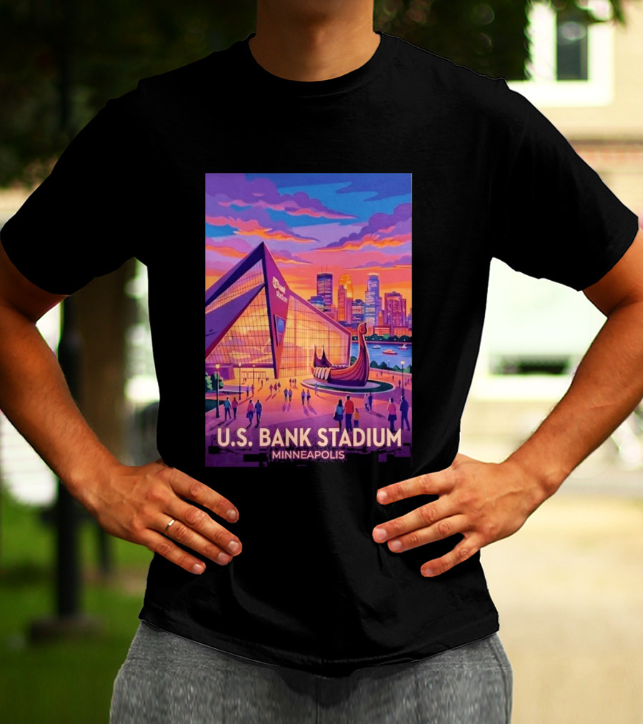 U.S. Bank Stadium Minneapolis Skyline Viking Boat Minnesota T-Shirt