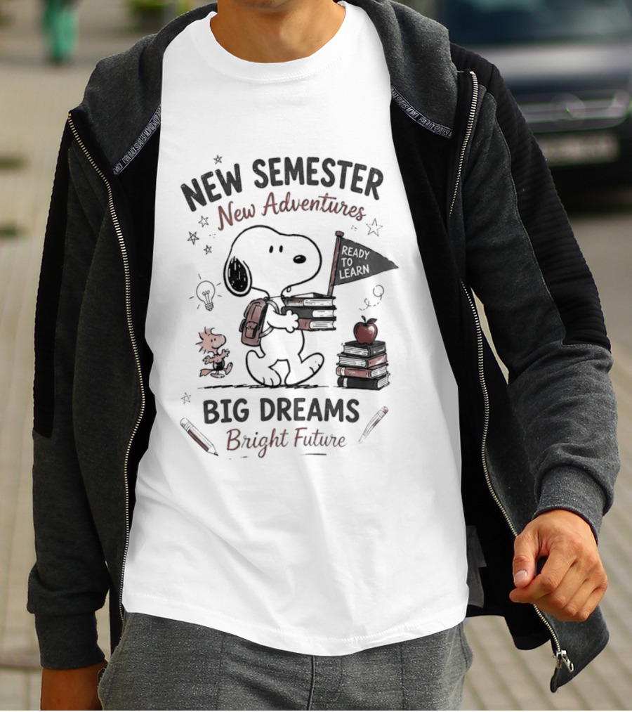 Snoopy New Semester New Adventures Big Dreams Bright Future Peanuts Comic Strip T-Shirt