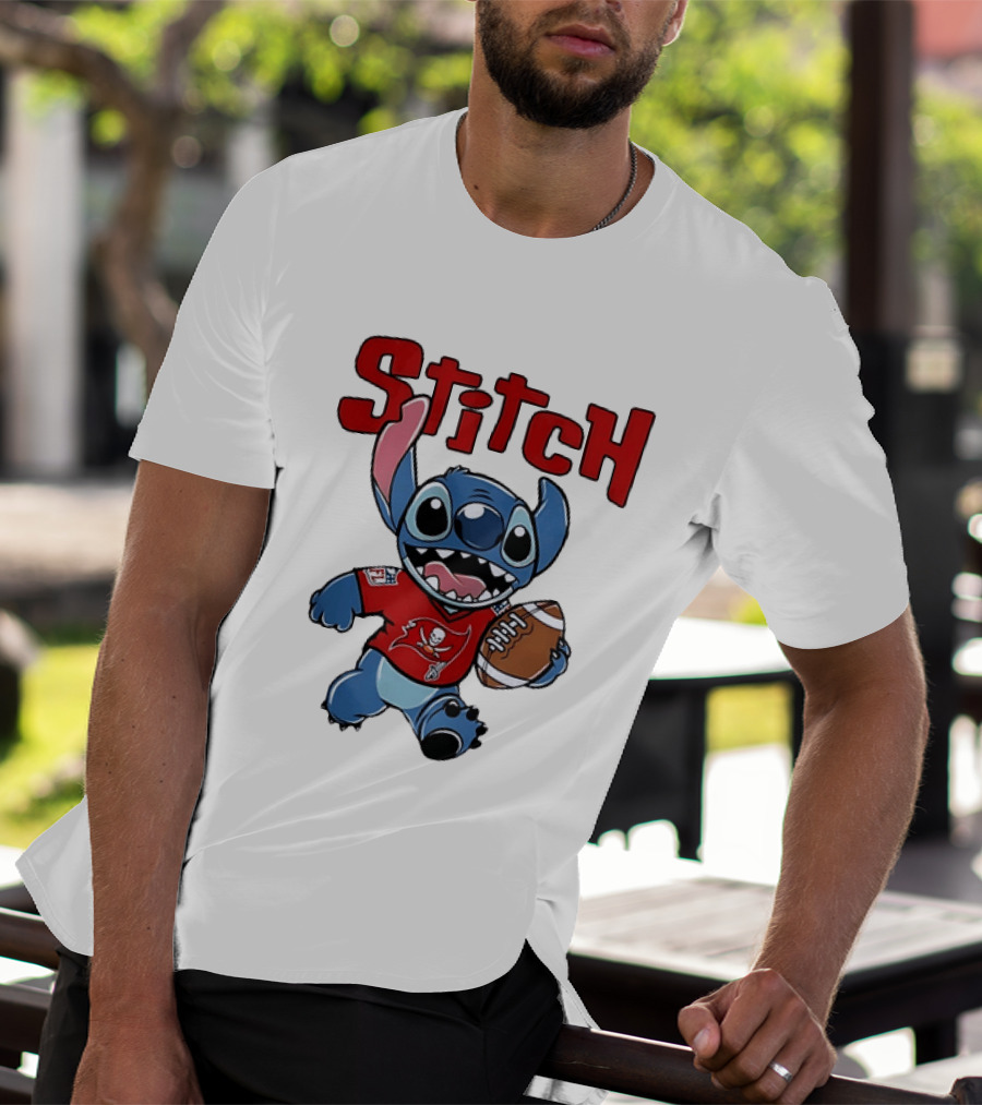 Stitch Tampa Bay Buccaneers Football Character Wearing Team Jersey T-Shirt