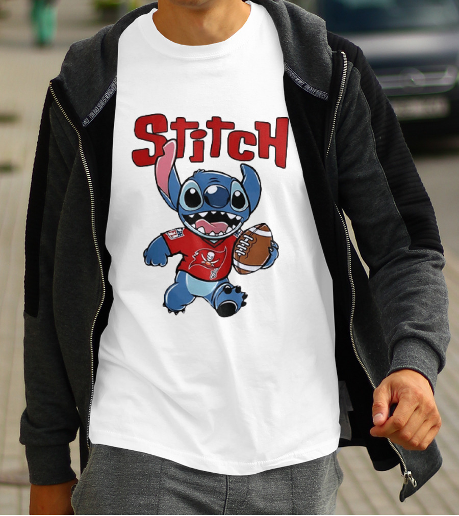 Stitch Tampa Bay Buccaneers Football Character Wearing Team Jersey T-Shirt