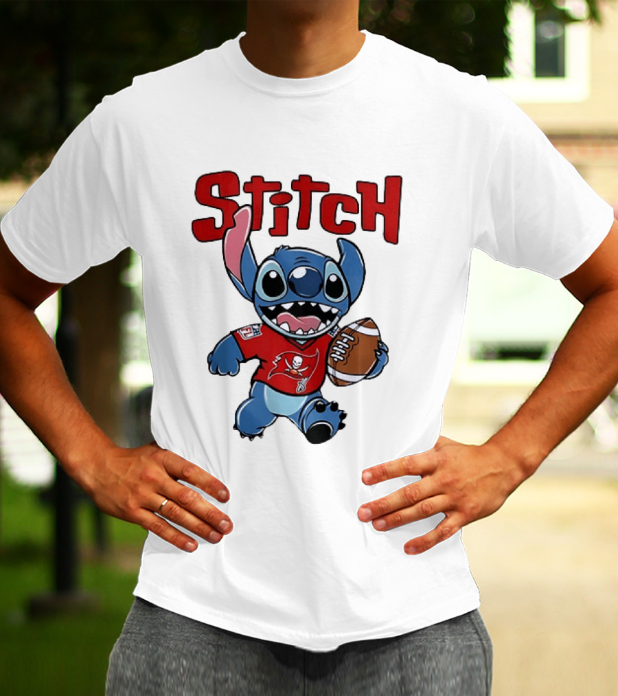 Stitch Tampa Bay Buccaneers Football Character Wearing Team Jersey T-Shirt