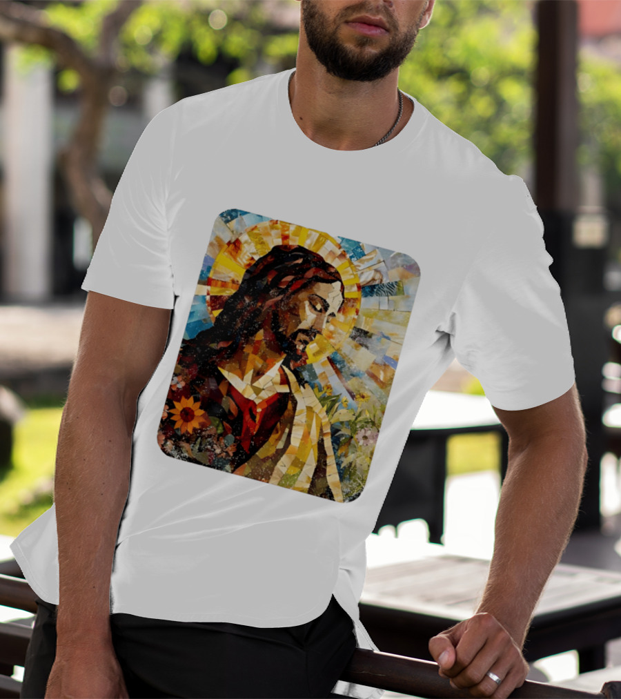 Jesus Christ Mosaic Sunflower Christian Religious T-Shirt