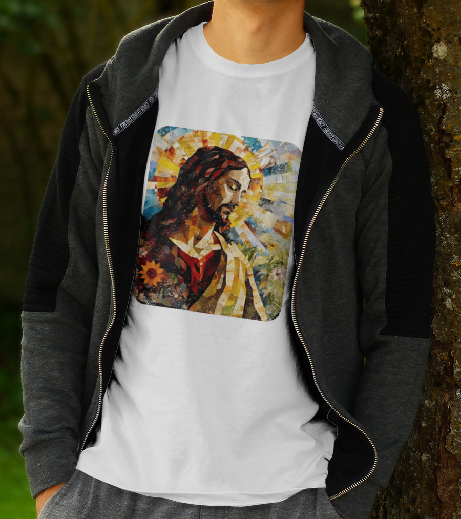 Jesus Christ Mosaic Sunflower Christian Religious T-Shirt