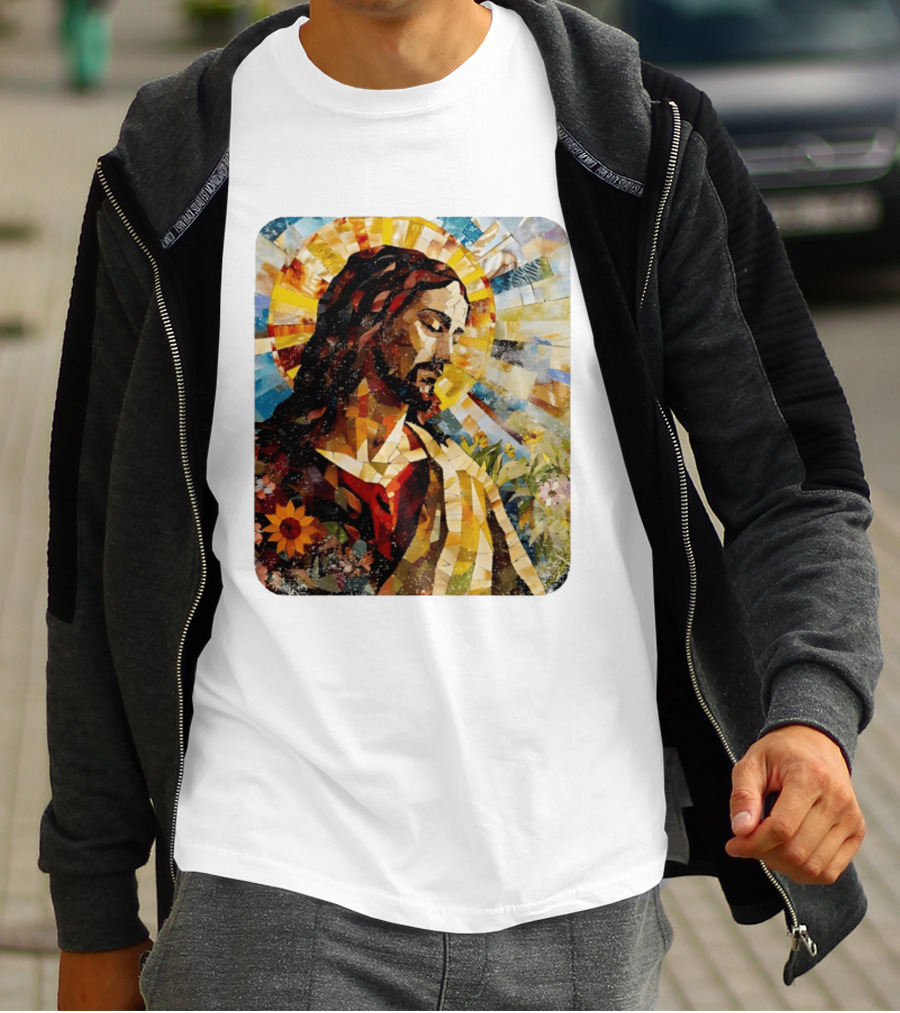 Jesus Christ Mosaic Sunflower Christian Religious T-Shirt