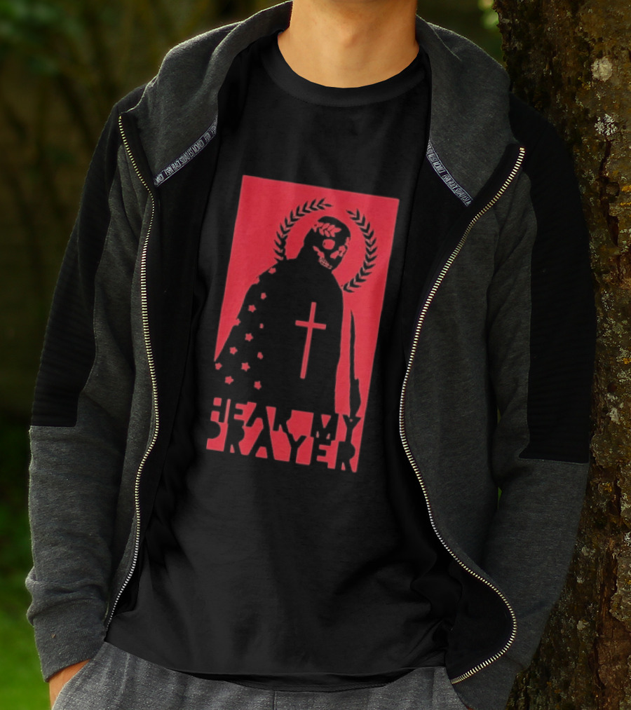 Hear My Prayer Skull Reaper Cross Halo Laural Wreath T-Shirt