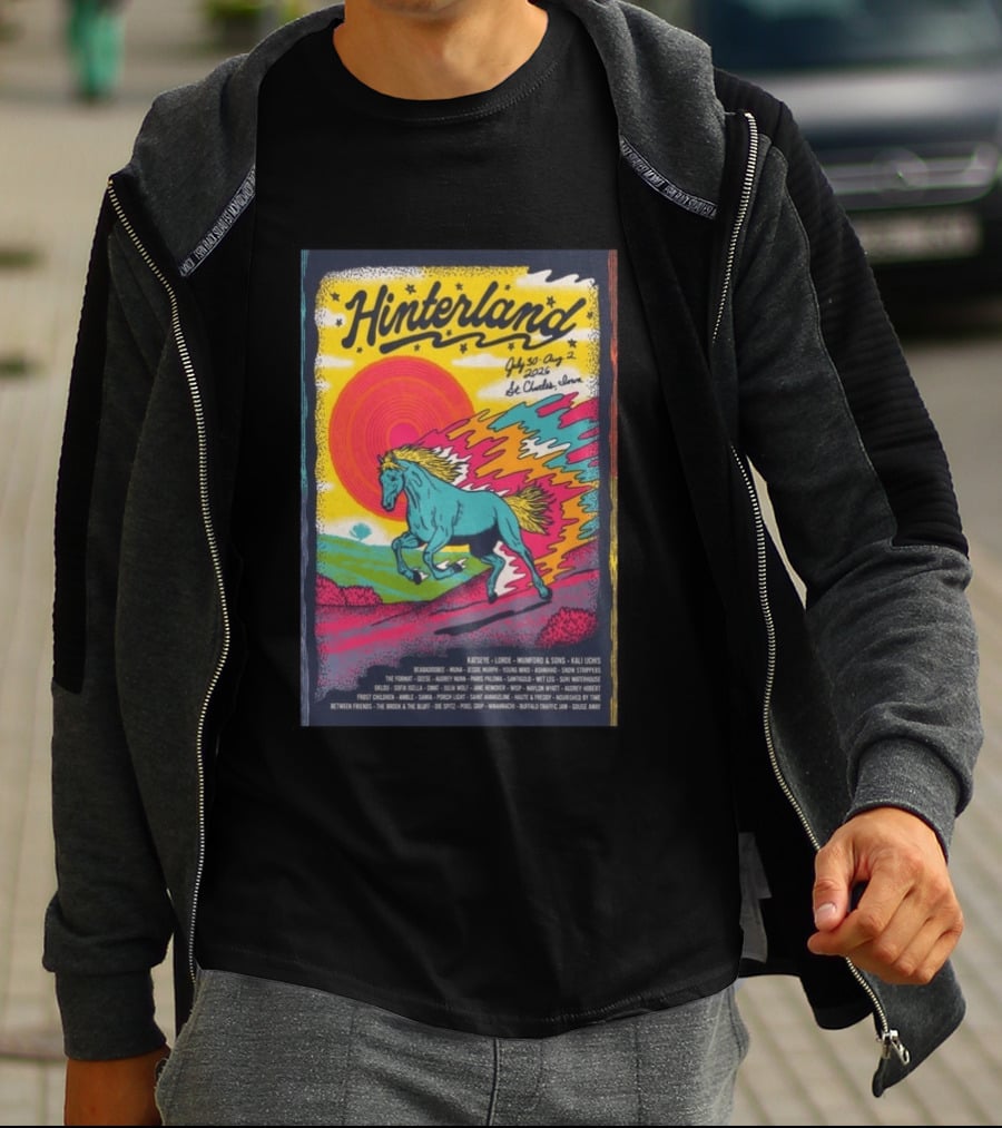 Hinterland Music Festival 2026 St. Charles Iowa July 30 August 2 Lineup Kaleidoscopic Horse T-Shirt
