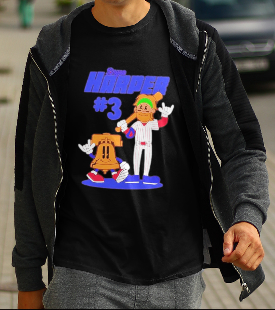 Bryce Harper #3 Philadelphia Phillies Cartoon Player And Liberty Bell T-Shirt