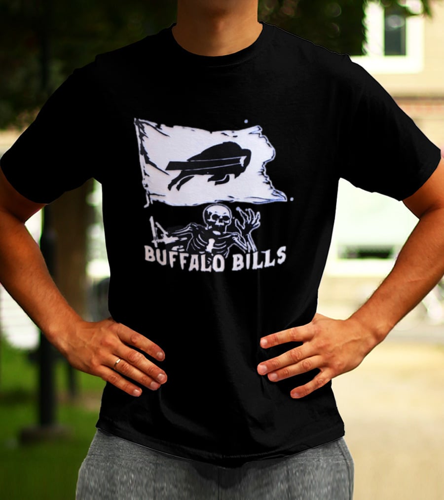 Buffalo Bills Skeleton Flag Football NFL Team Spirit T-Shirt