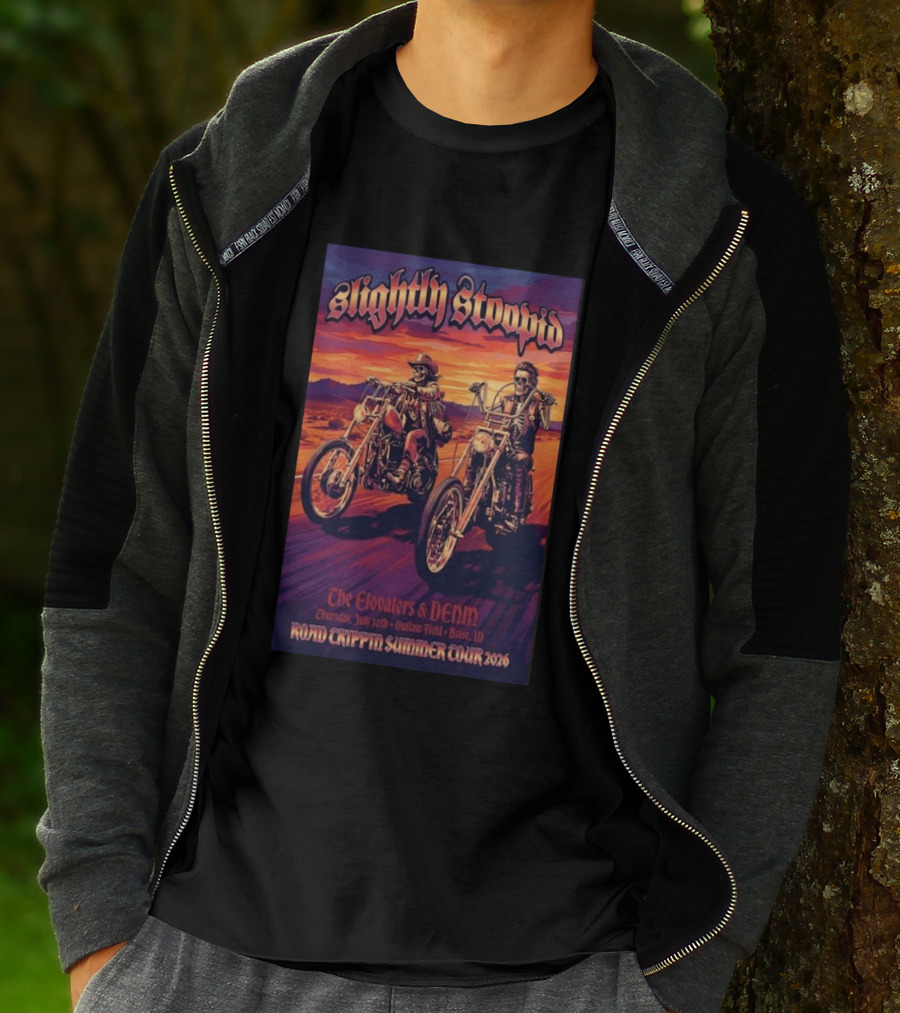Slightly Stoopid Road Trippin Summer Tour 2026 The Elovaters DENM Boise Thursday July 30 Outlaw Field T-Shirt