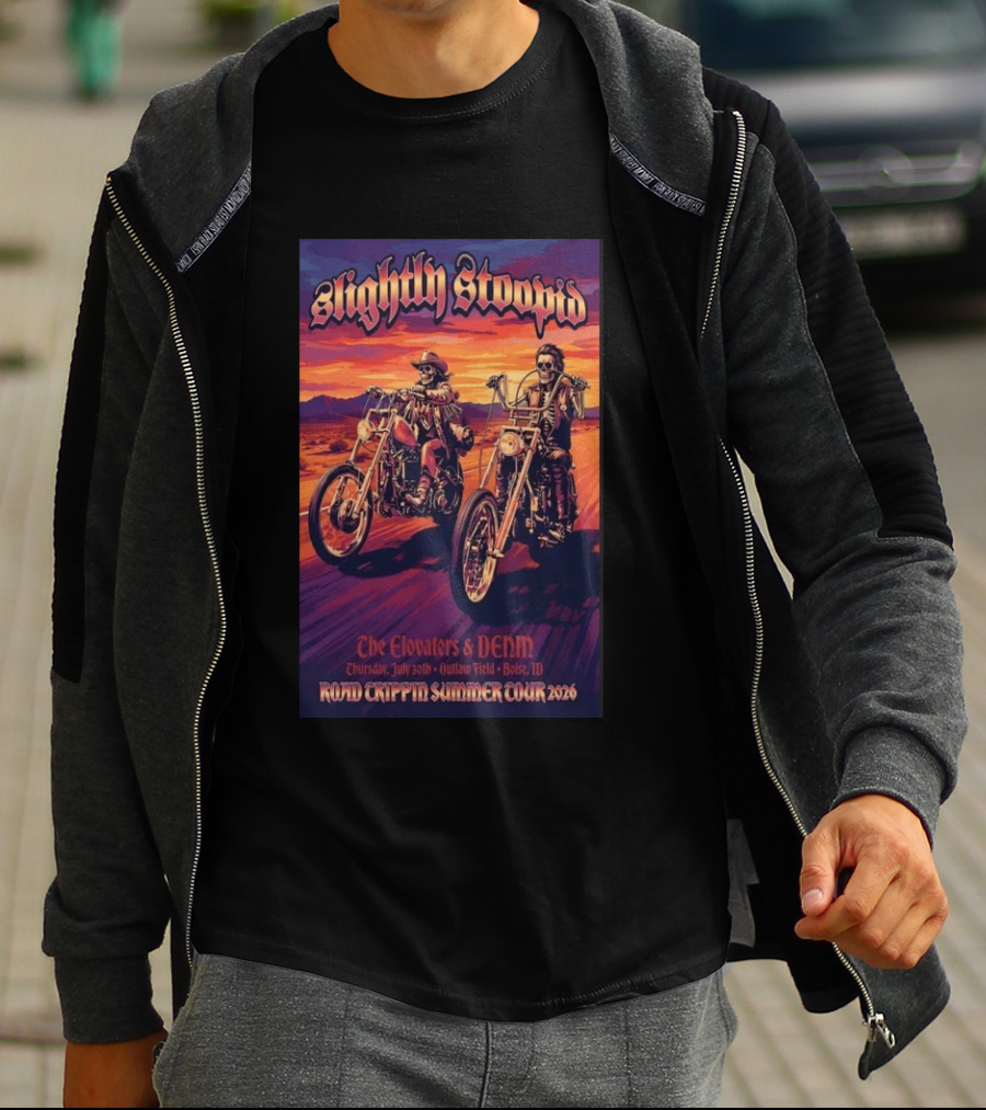 Slightly Stoopid Road Trippin Summer Tour 2026 The Elovaters DENM Boise Thursday July 30 Outlaw Field T-Shirt