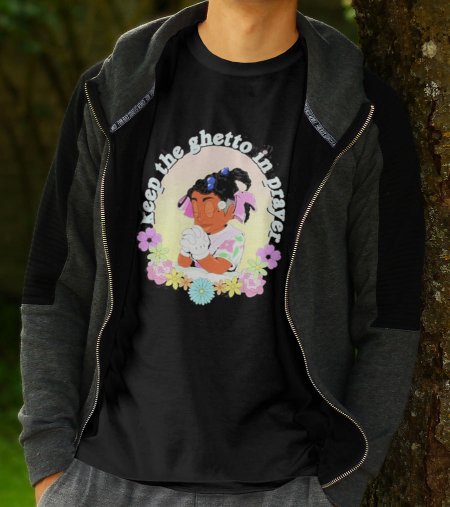 Keep The Ghetto In Prayer Illustration With Floral Accents T-Shirt