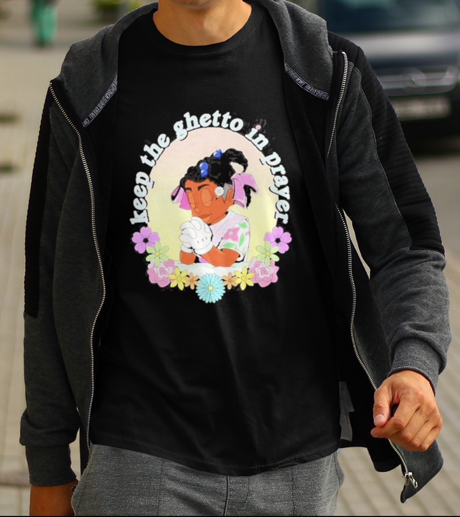 Keep The Ghetto In Prayer Illustration With Floral Accents T-Shirt